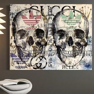 Tablou Canvas Premium, LuxCanva® B1088, Cranii Adidas, Birou, Rolex, Card Bancar, MasterCard, Adidas, Gucci, Culori Vibrante