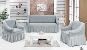 Set 3 Huse Elastice pentru Canapea de 3 Locuri + 2 Fotolii, Model Creponat Gri