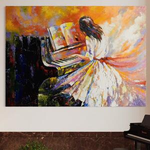 Tablou Canvas Premium LuxCanva® B1114, Fata Cantand La Pian , Muzica, Pian, Living, Portativ, Dormitor, Clape, Culori Vibrante