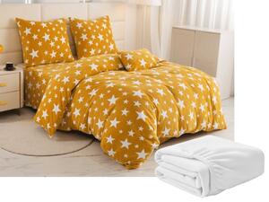 Set Lenjerie cocolino STARS galben-portocaliu + cearsaf Cocolino microplus SOFT 180x200 cm alb, pat dublu