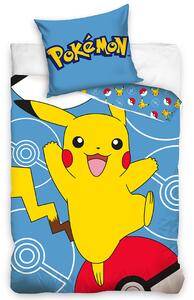 Carbotex Lenjerie de pat pentru copii Pokémon Pikachu și Pokéball, 140 x 200 cm, 70 x 90 cm