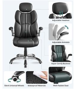 Scaun birou directorial, brate si tetiera reglabile, spatar ergonomic, piele ecologica, Negru