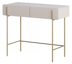 Masuta de toaleta Malmi 100 cm cu sertare - cashmir / crema bianca / picioare aurii