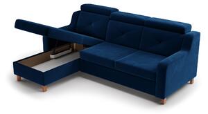 Canapea de colț Laksaro stânga cu funcție de dormit - albastru catifea Trinity 31