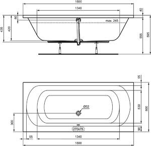 Cada baie incastrata Ideal Standard Simplicity, dreptunghiulara, 180x80 cm 1800x800 mm