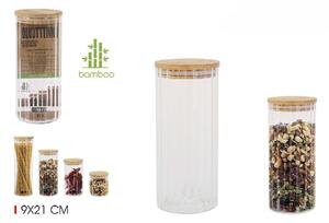 Borcan alimentar din sticla TITICO cu capac din bambus 9 x 21 cm