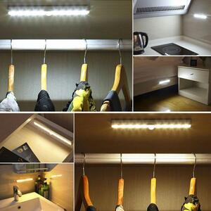 Lampa LED cu senzor miscare, 10 leduri, 80lm, 1W, 19 x 3 x 1,7cm, alb