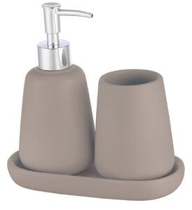 BISK Erga Milo, dozator de săpun ceramic și set cupe de perie, bej mat, ERG-08233