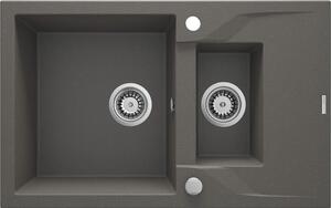 Deante Andante, chiuveta granit 780x490x194 mm + sifon de economisire a spațiului, 1,5 camere, antracit, ZQN_T513