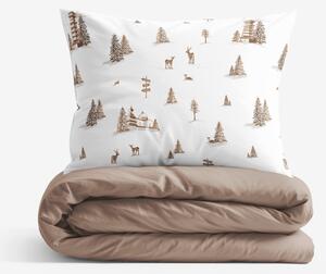 Goldea lenjerie de pat din 100% bumbac duo - peisaj montan cu maro cafea 160 x 200 și 2buc 50 x 70 cm