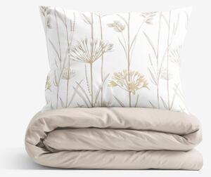 Goldea lenjerie de pat din 100% bumbac duo - plante ornamentale cu latte 135 x 200 și 40 x 80 cm