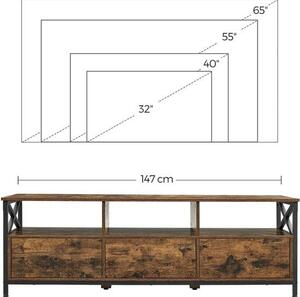 Suport TV cu 3 sertare și rafturi de depozitare, 147 x 50 x 40 cm, rustic
