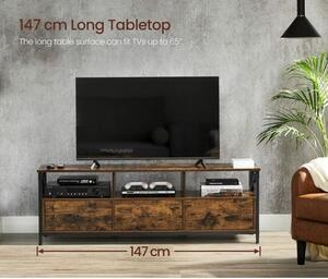 Suport TV cu 3 sertare și rafturi de depozitare, 147 x 50 x 40 cm, rustic