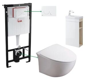 Set complet baie cu mobilier Cersanit si vas de wc suspendat Foglia