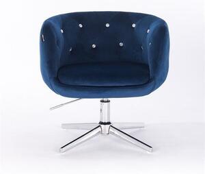 HR333CROSS Scaun Bleumarin Catifea cu Bază Cromata