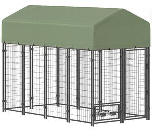 PawHut Țarc pentru Câini de Exterior din Oțel cu Acoperiș din Material Oxford, Anti-UV, Impermeabil, 2 Boluri, Verde | Aosom Romania