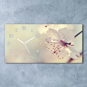Ceas de perete orizontal din sticlă floare de cires