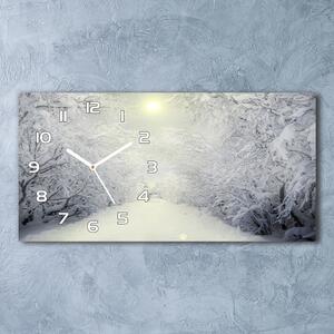 Ceas de perete orizontal din sticlă pădure de iarnă frumos