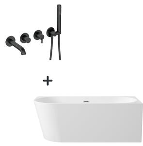 Set cada baie freestanding, lipita de perete, orientare dreapta, 160x75 cm si baterie cada incastrata negru mat Silia