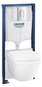 Set vas wc suspendat rimless cu capac Grohe Euroceramic, rezervor incastrat Rapid SL si clapeta crom