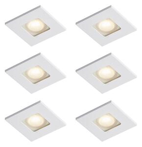 Set de 6 spoturi încastrate moderne albe pătrate IP44 - Qure