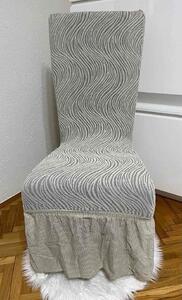 Set 6 huse elastice pentru scaune, cu volanas, model Jacquard Alb in dungi