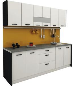 Mobilă de bucătărie Lima, L 235 cm, alb/negru