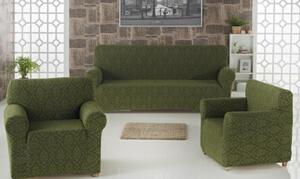 Set huse elastice pentru canapea 3 Locuri si 2 fotolii, fara volanas, model Jacquard Verde
