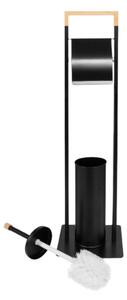 Suport hârtie igienică Jumi, cu perie WC, metal și bambus, 76.5x19x19 cm