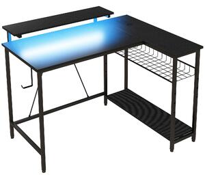 HOMCOM Birou de Gaming în Formă de L cu Lumini LED, Birou de Colț Reversibil cu Rafturi de Depozitare, 107x80x90 cm, Negru | Aosom Romania