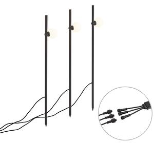Set de 3 spoturi moderne cu țepușă pentru grădină negre, cu LED inclus IP44 - Garly Ball