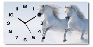 Ceas de perete orizontal din sticlă Doi cai în zăpadă