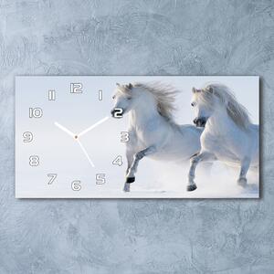Ceas de perete orizontal din sticlă Doi cai în zăpadă