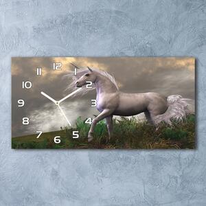 Ceas de perete orizontal din sticlă unicorn gri