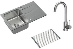 Set chiuvetă din granit-oțel Quadron Michael FUS_M7848SZ_3623500BS, inserție scurgătoare Quadron Q R3825GR_MP