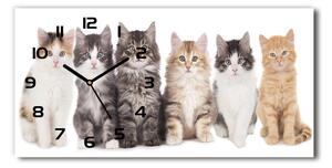 Ceas de perete orizontal din sticlă șase pisici