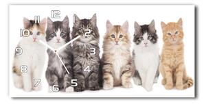 Ceas de perete orizontal din sticlă șase pisici