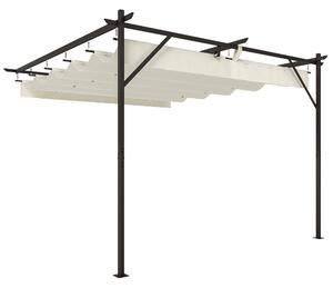 Outsunny Pergolă Adosată 3x3 m cu Acoperiș Retractabil, Orificii de Drenaj, Pergolă de Grădină din Poliester și Oțel, pentru Terasă, Exterior, UV30+, Alb Crem | Aosom Romania