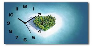 Ceas de perete orizontal din sticlă Inima insulă în formă