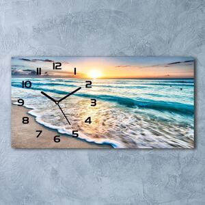 Ceas de perete orizontal din sticlă Sunset Beach