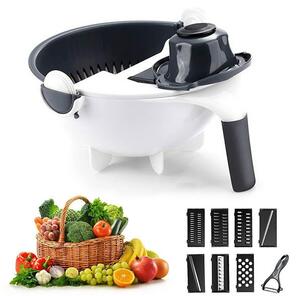 Feliator de legume cu Bol ,Strecurator, Vet Basket Vegetable Cutter,cu 5 lame diferite de taiere