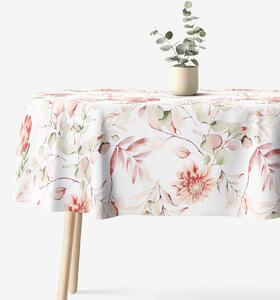 Goldea față de masă 100% bumbac deluxe - flori acuarelă - ovală 140 x 240 cm