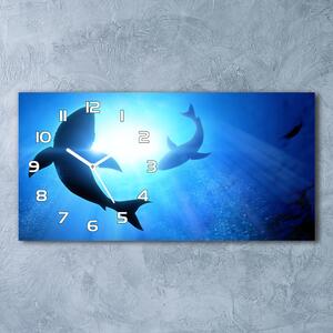 Ceas de perete orizontal din sticlă doi rechini