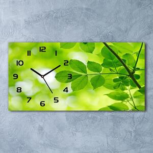 Ceas de perete orizontal din sticlă Frunze verzi