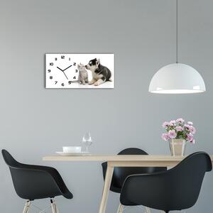 Ceas de perete orizontal din sticlă Câine și pisică