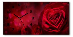 Ceas de perete orizontal din sticlă inima trandafir rosu