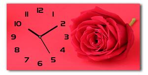 Ceas de perete orizontal din sticlă Trandafir roșu