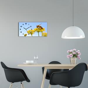 Ceas de perete orizontal din sticlă Albine pe o floare