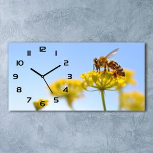 Ceas de perete orizontal din sticlă Albine pe o floare