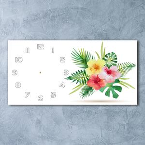 Ceas de perete orizontal din sticlă flori Hawaii